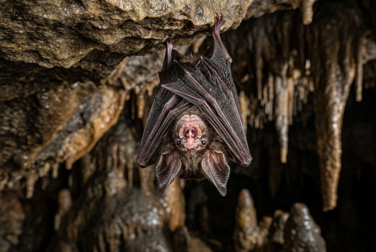 Chauve-souris rhinolophidée dans une grotte de Provence